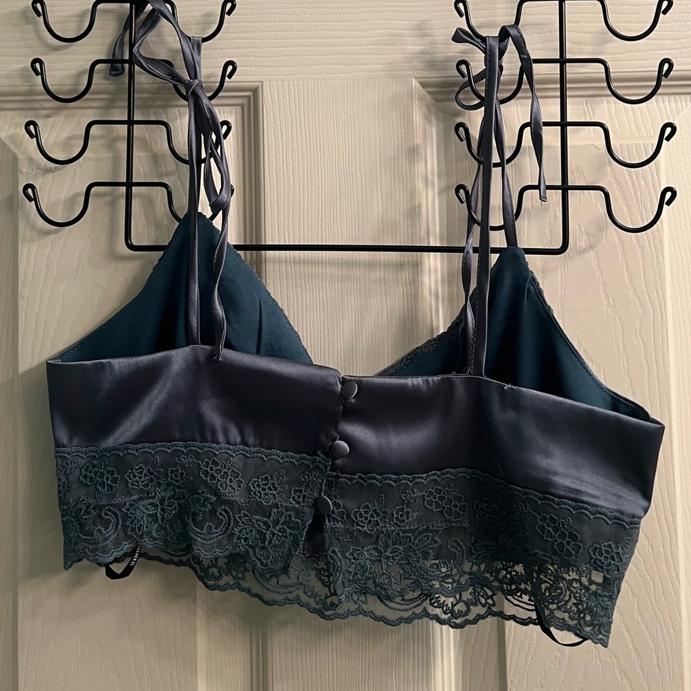 Forever21 Dark Teal Blue Satin Crop Top - Picture 4 of 5